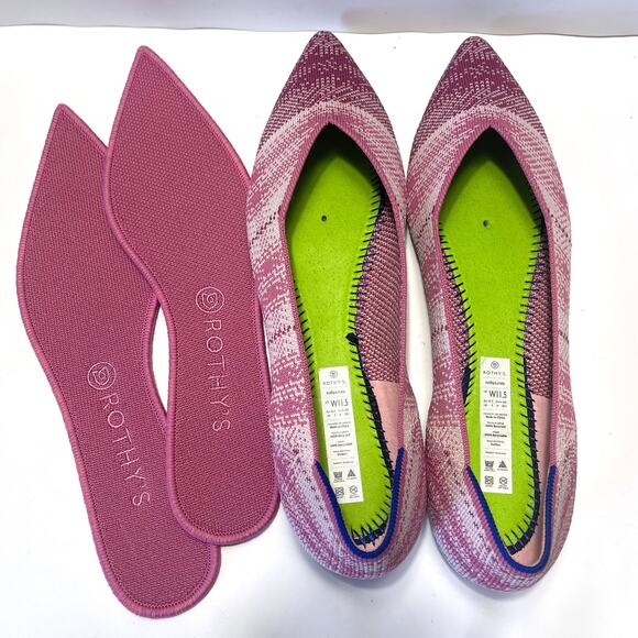 ROTHY'S NWOT Rare Breast Cancer Plaid Pointed Flats in Pink Size 11.5 - Picture 10 of 12